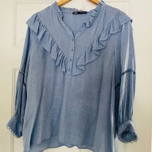 Zara button down pale blue top, size Medium